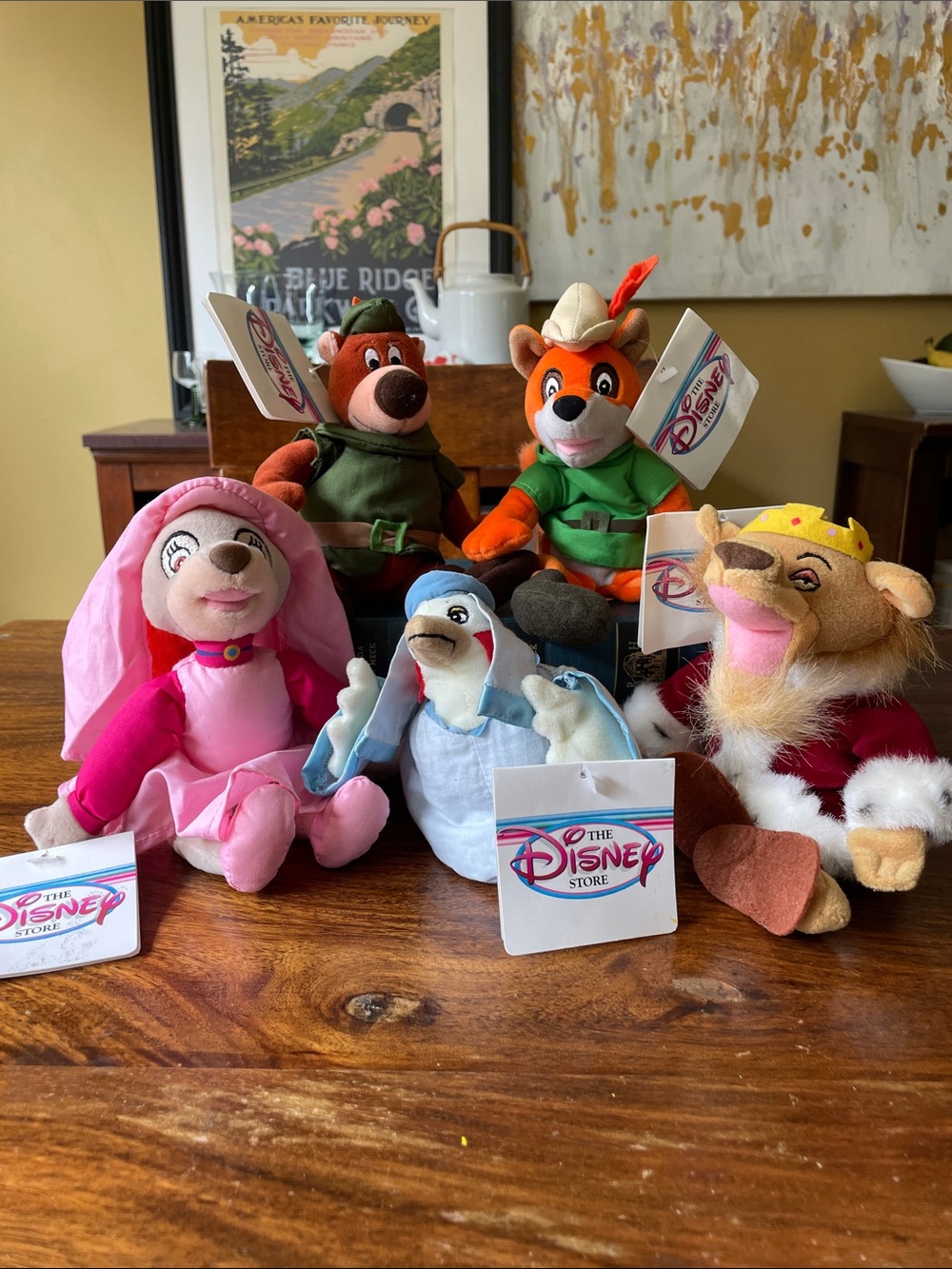 5 NWT Vintage Disney Store Robin Hood Mini Bean Bag Plush Toys
